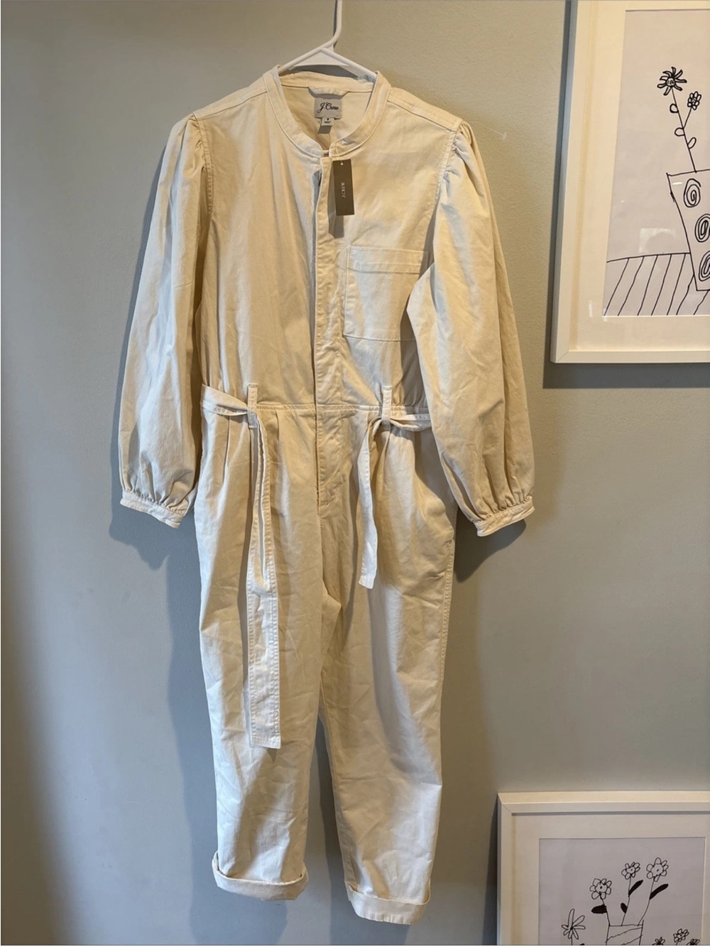 J crew size 8 Women’s Cream Utility Jumpsuit with Tie Waist NEW W TAG